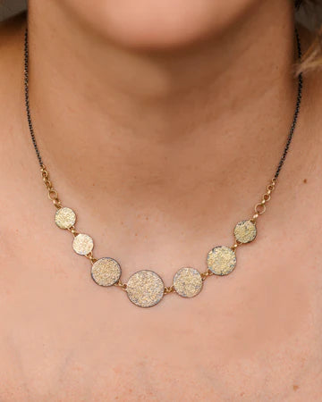 Dusted Statement Necklace in Yellow Gold and Oxidized Argentium Silver