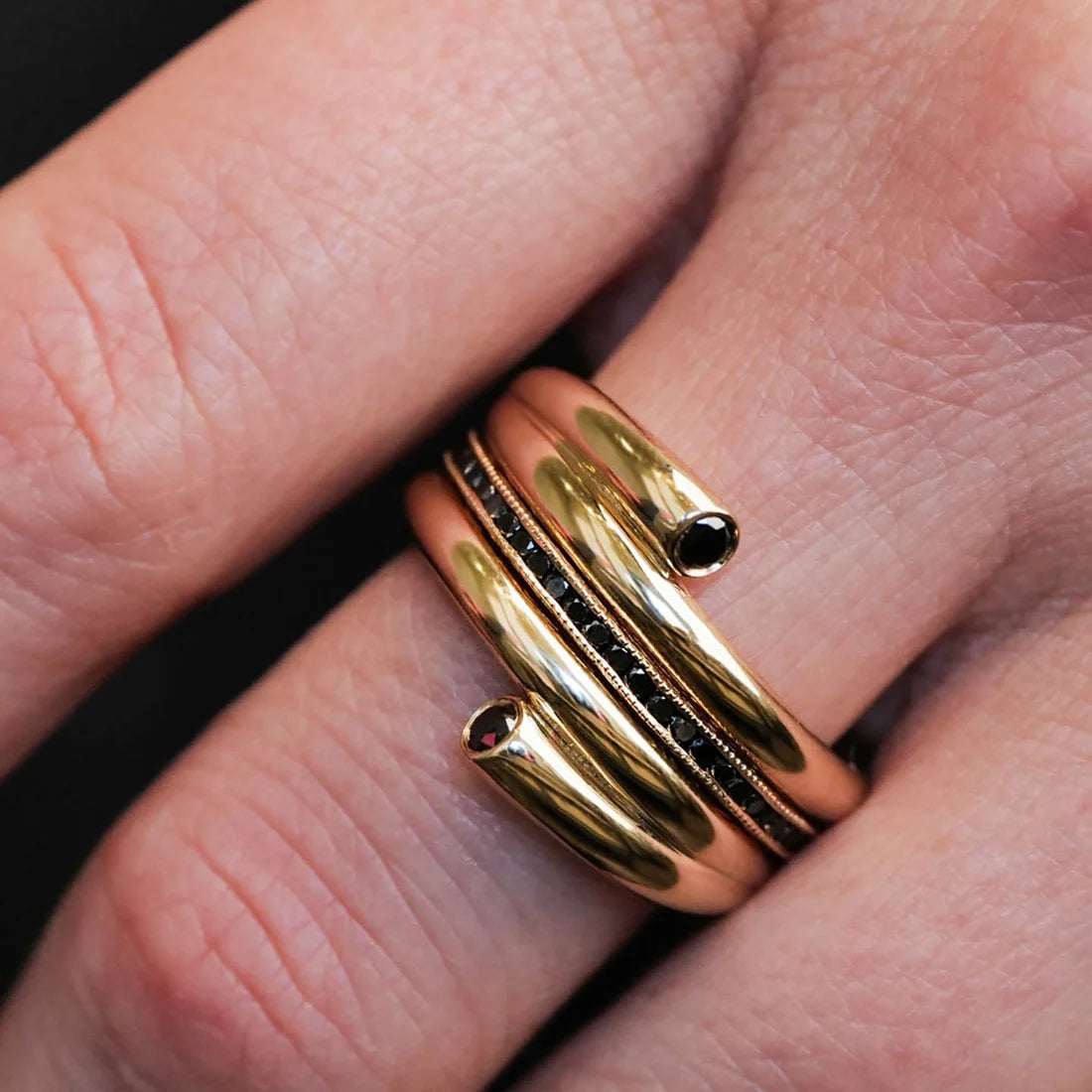 Embrace Single Black Diamond Band in Yellow Gold