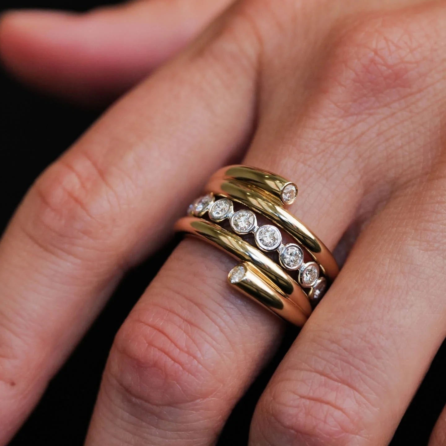 Embrace Single White Diamond Band in Yellow Gold