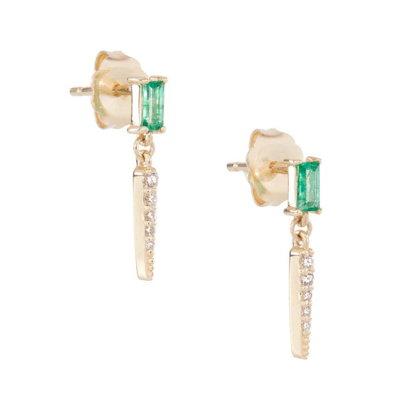 Emerald Diamond Drop Earrings in Yellow Gold