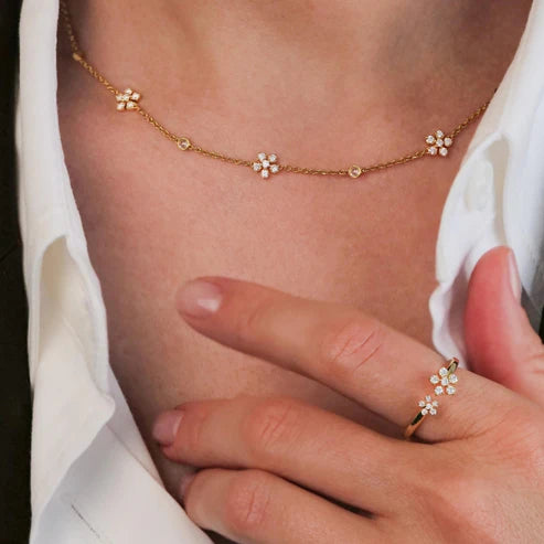 Enchanted Garden White Diamond Necklace in Yellow Gold