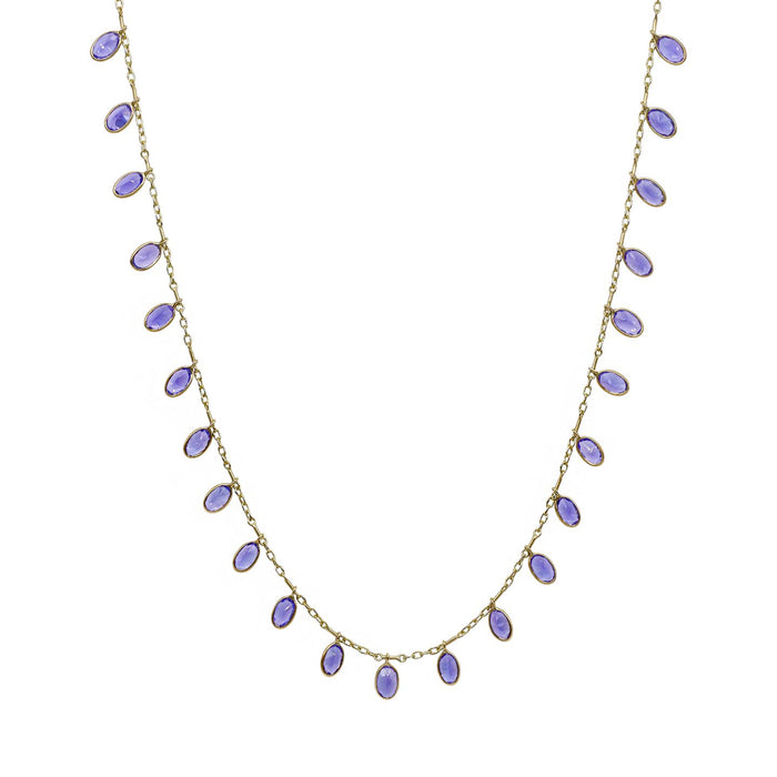 Oval Tanzanite Fringe Necklace in Yellow Gold