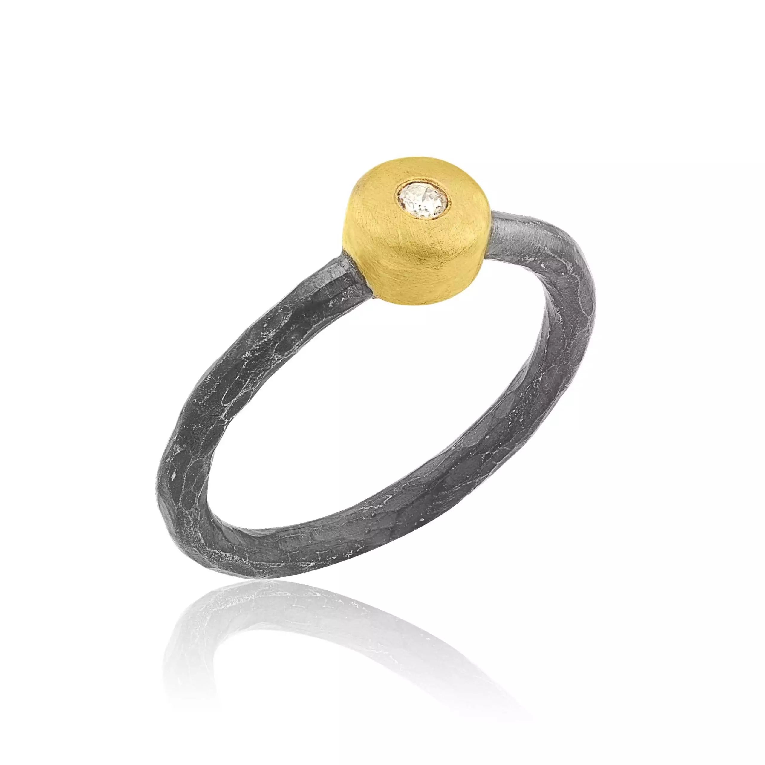 Geometry Round Ring in Oxidized Sterling Silver and Yellow Gold
