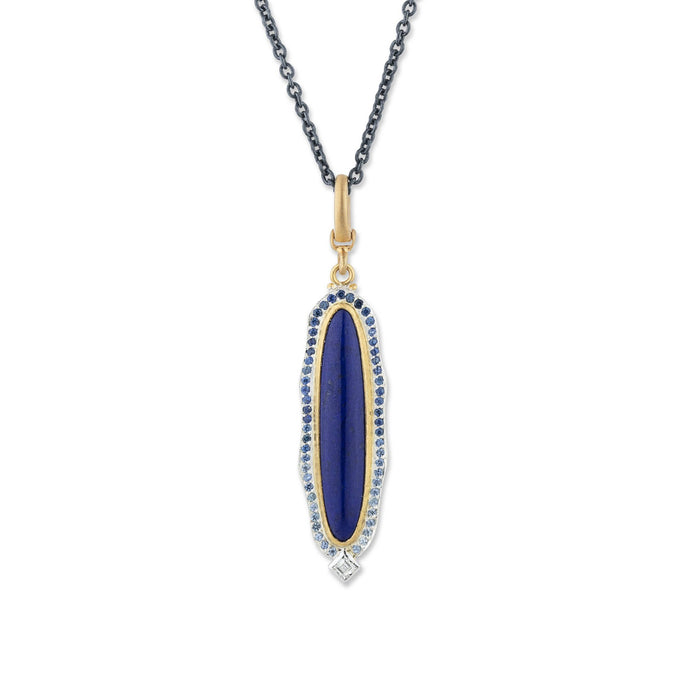 Giza Lapis Necklace with Sapphire and Diamond in Yellow Gold and Oxidized Silver