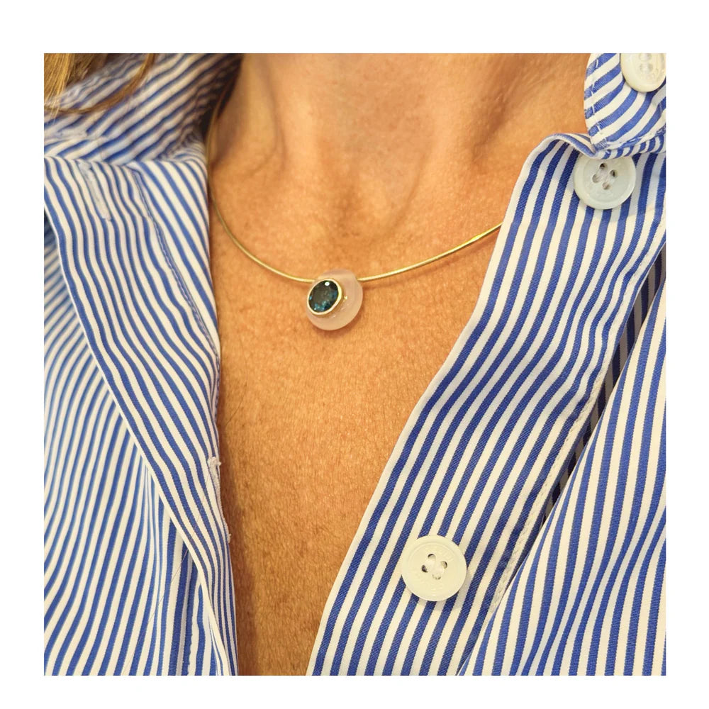 White Onyx 5 Bead Necklace in Yellow Gold