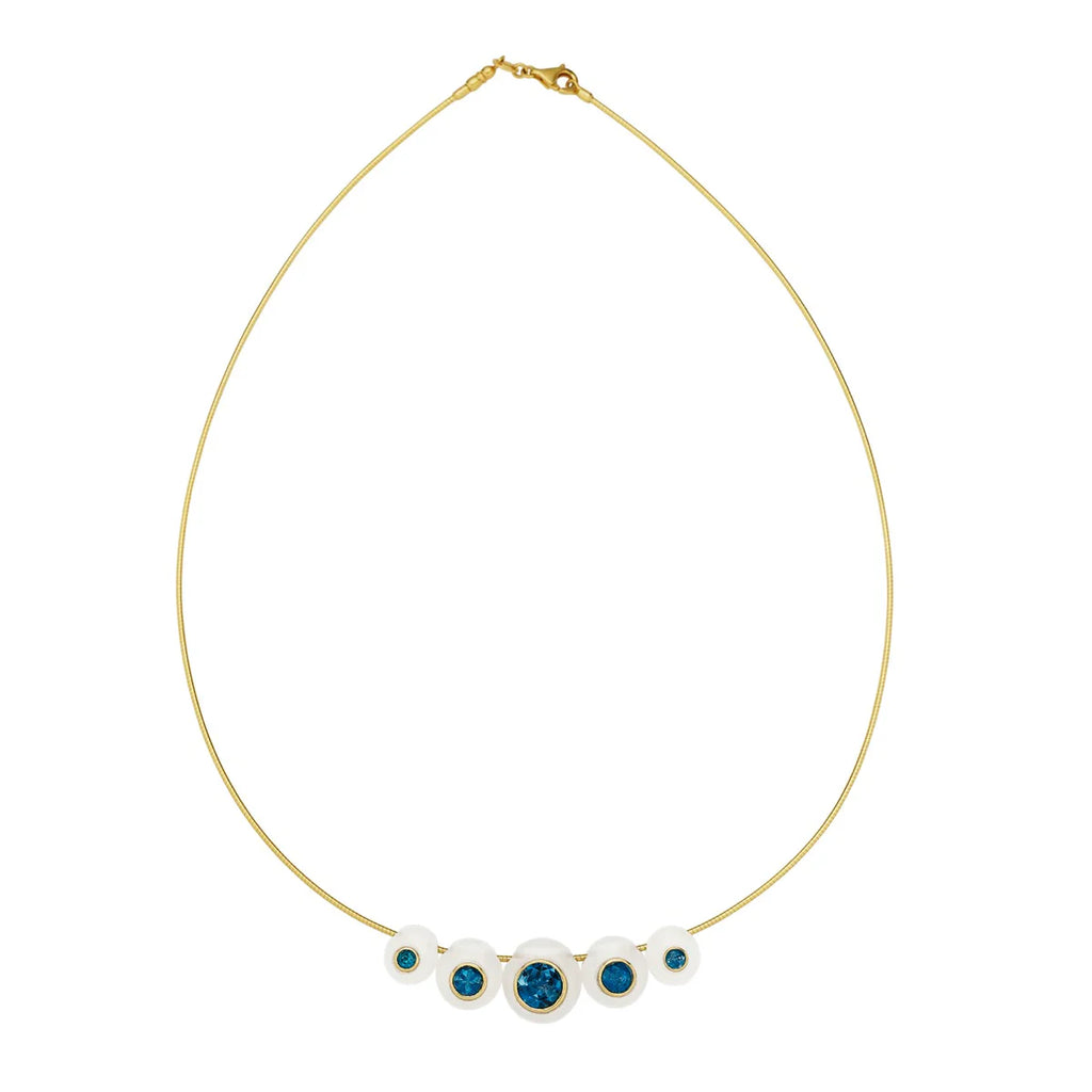 White Onyx 5 Bead Necklace in Yellow Gold