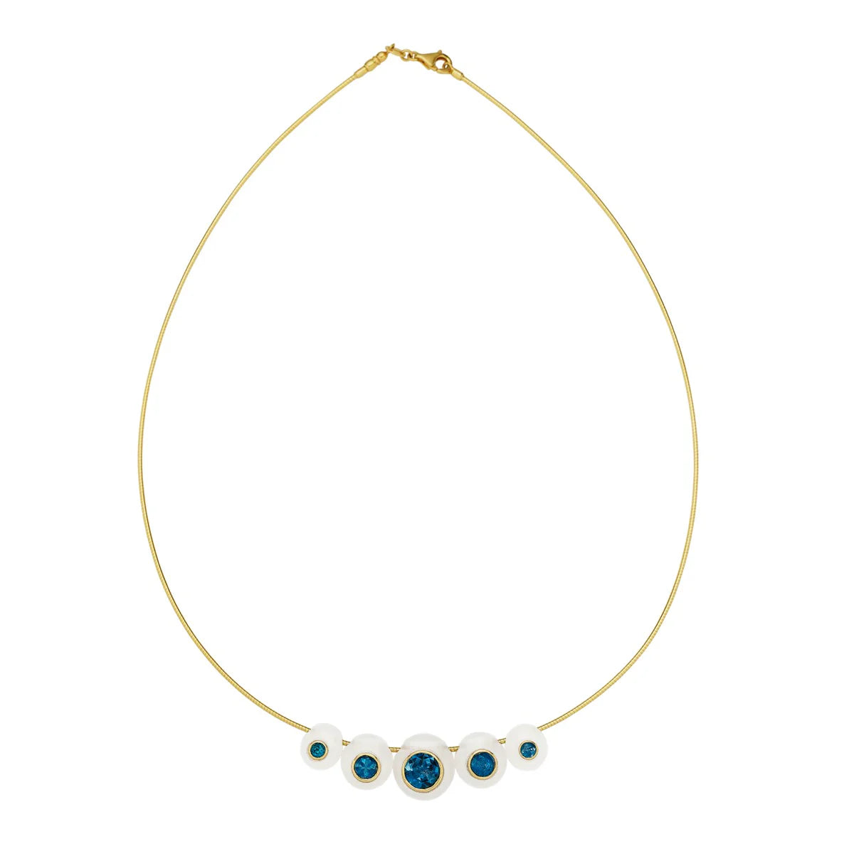 White Onyx 5 Bead Necklace in Yellow Gold