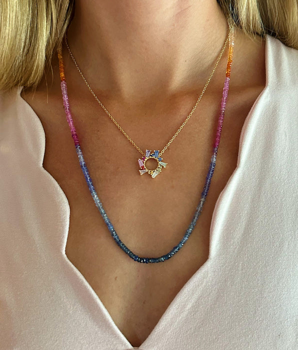 Rainbow Sapphire Necklace in Yellow Gold