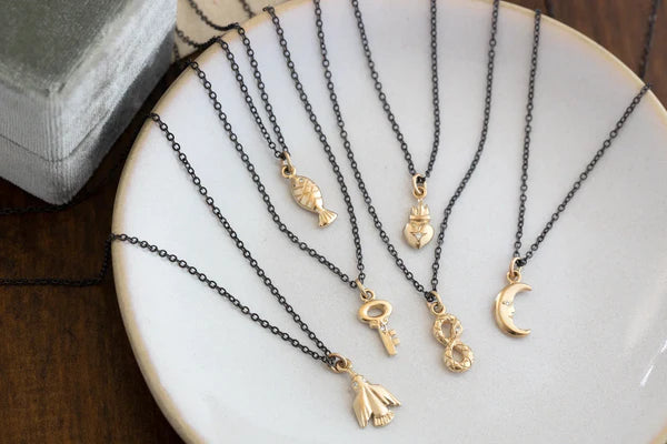 Simple Fish Pendant in Yellow Gold and Oxidized Sterling Silver