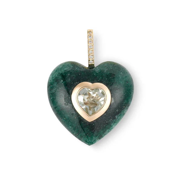 Green Aventurine Heart Pendant in Yellow Gold