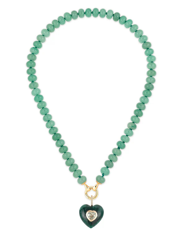 Green Aventurine Heart Pendant in Yellow Gold