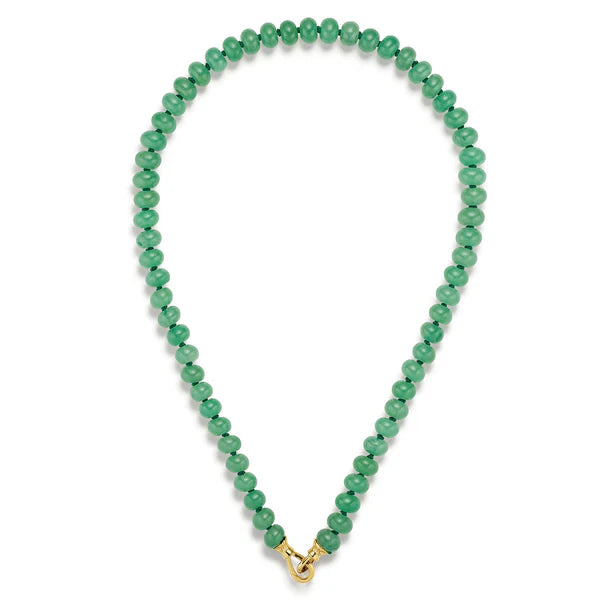 Green Aventurine Rondelle Bead Necklace in Yellow Gold
