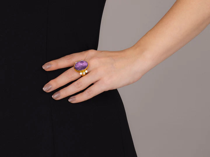 Rune Amethyst Cocktail Ring in Yellow Gold