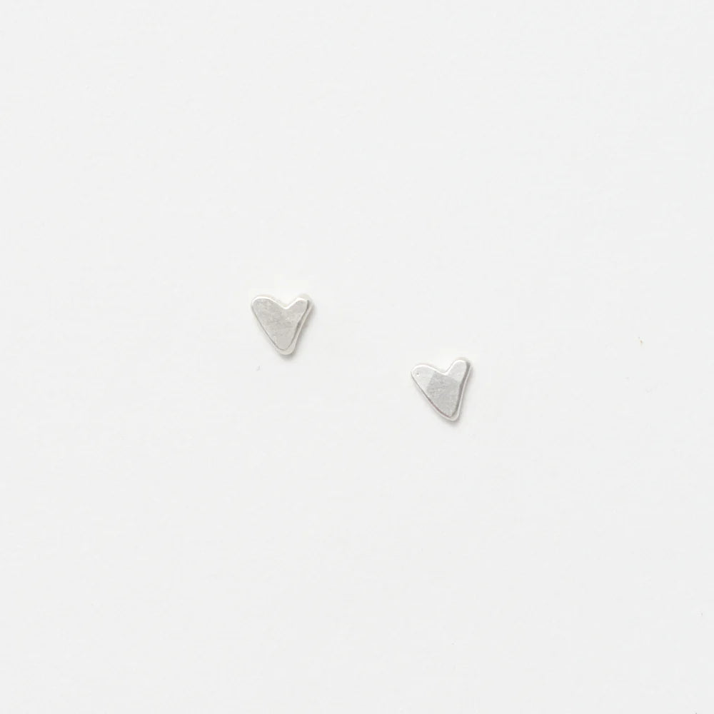 Hammered Heart Studs in Sterling Silver