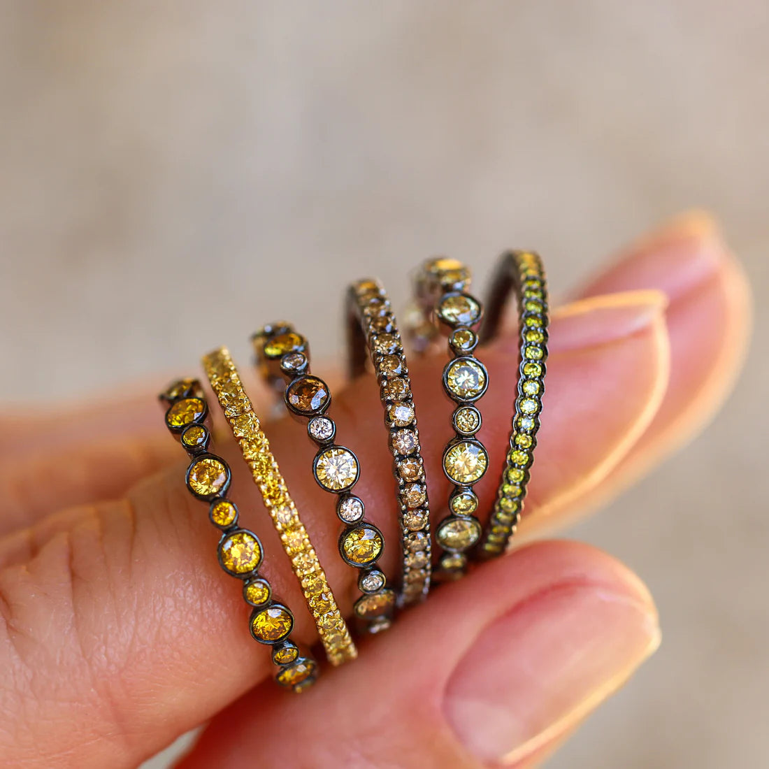 Aurelia Burnt Orange Diamond Band in Blackened Gold