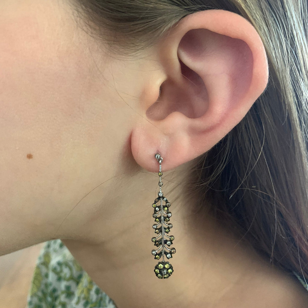 Camelia Green and Yellow Diamond Long Earrings