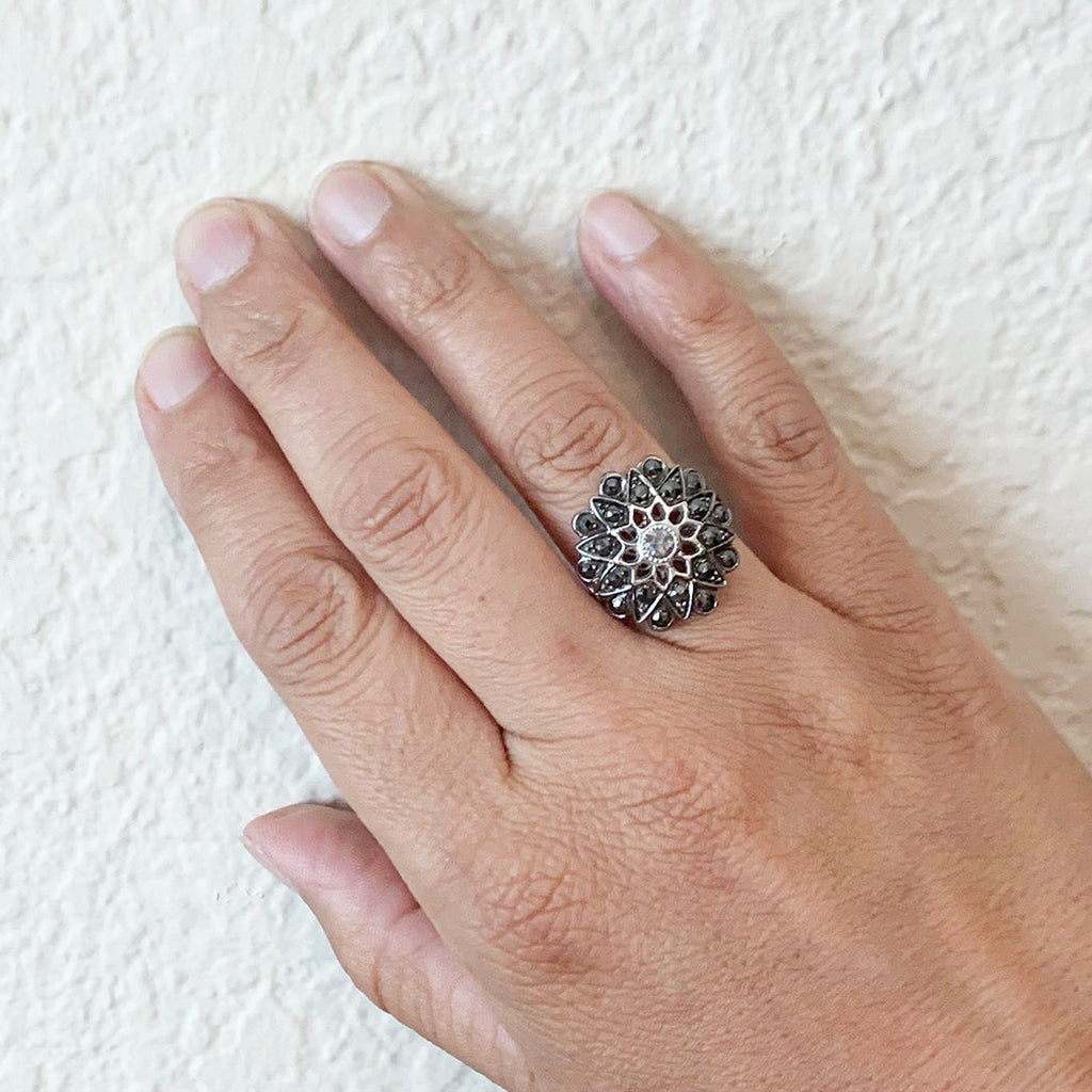 Plume Black Rose Cut Diamond Cocktail Ring