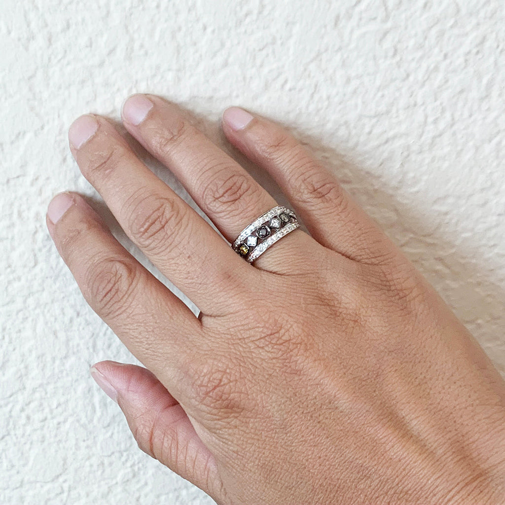 Art Deco Wide Multi-Color Diamond Band
