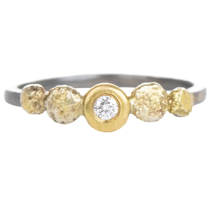 In Bloom Stacking Ring in Yellow Gold and Oxidized Argentium Silver