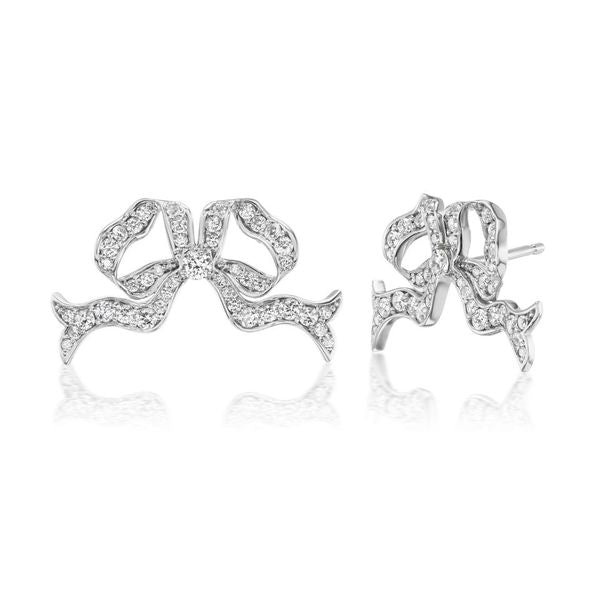 Pave Bow Studs in White Gold