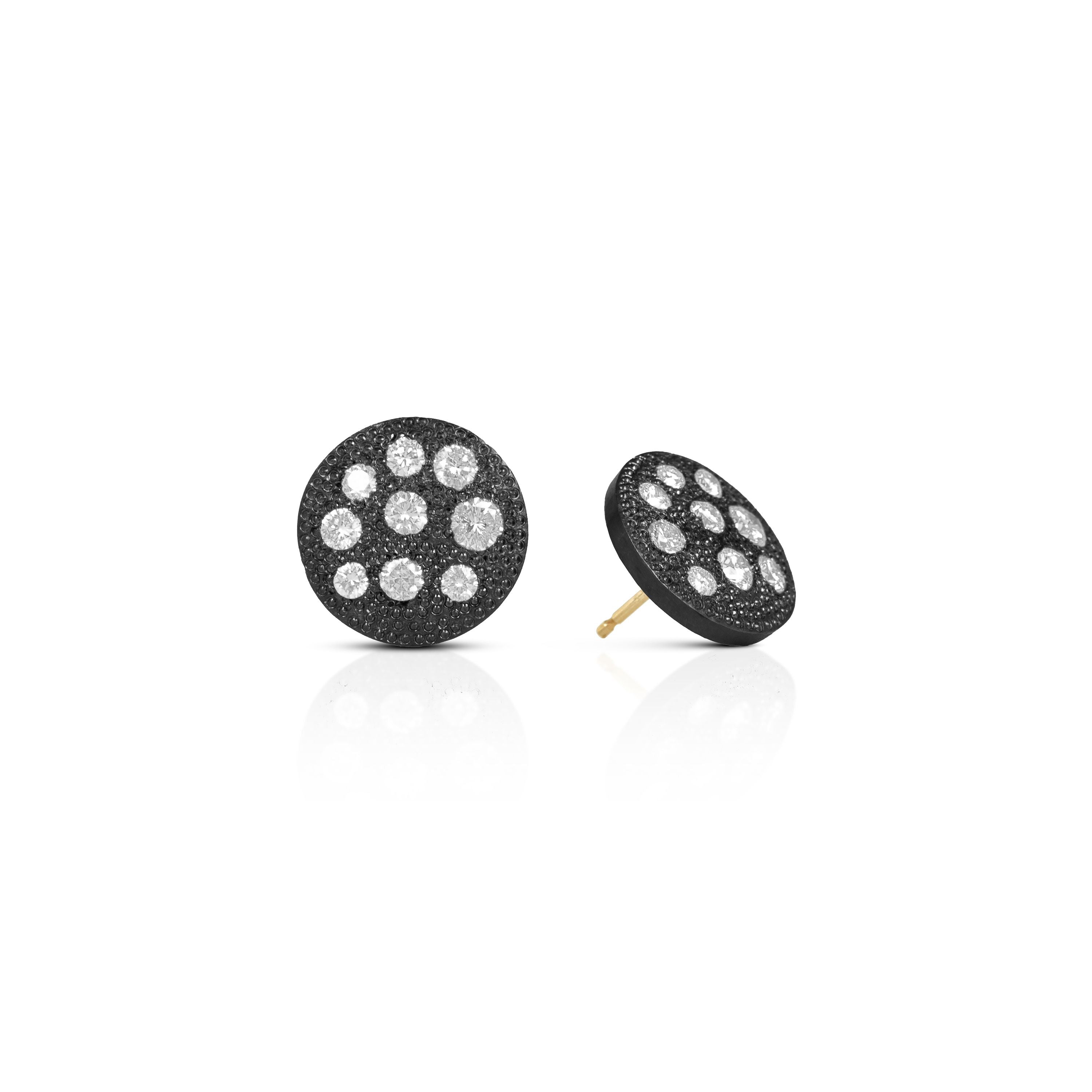 Gala Stud Earrings in Black Rhodium Sterling Silver and Yellow Gold