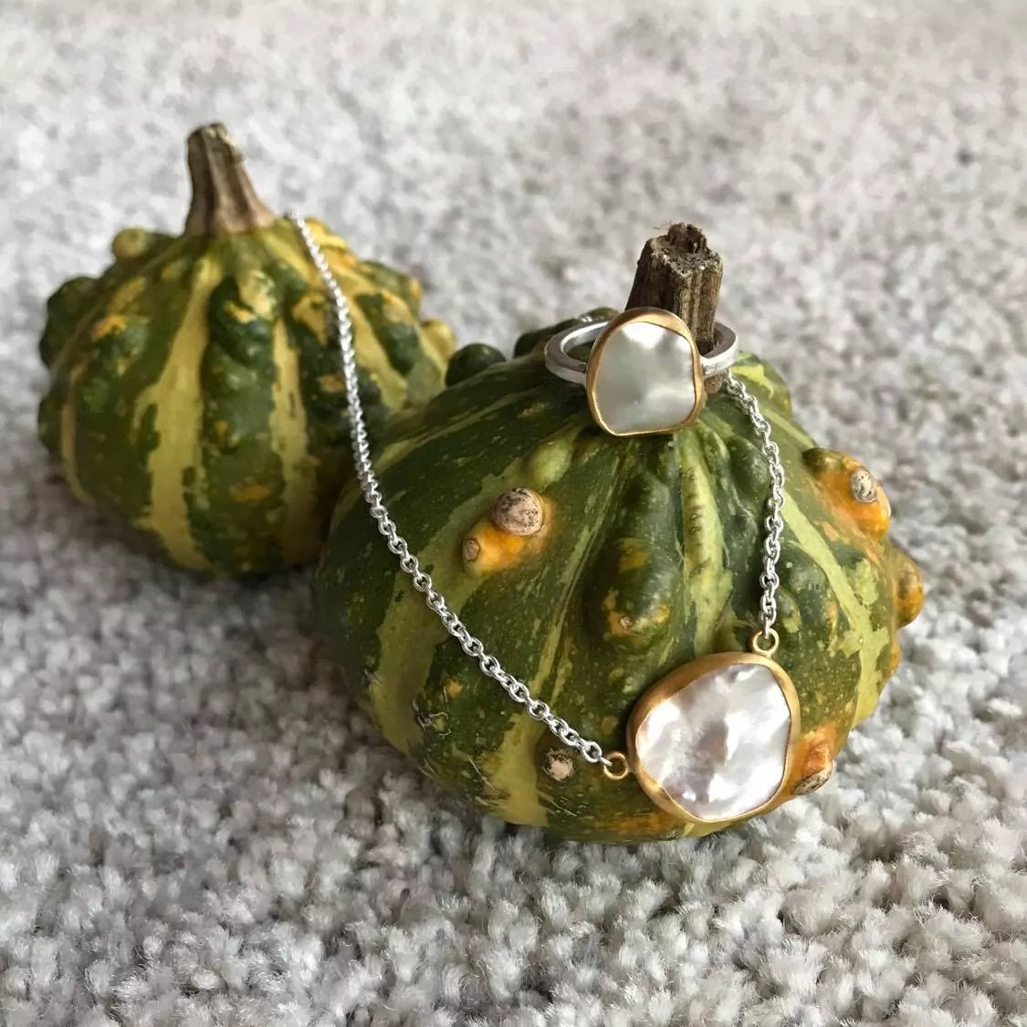 Keshi Pearl Karin Ring in Yellow Gold and Sterling Silver