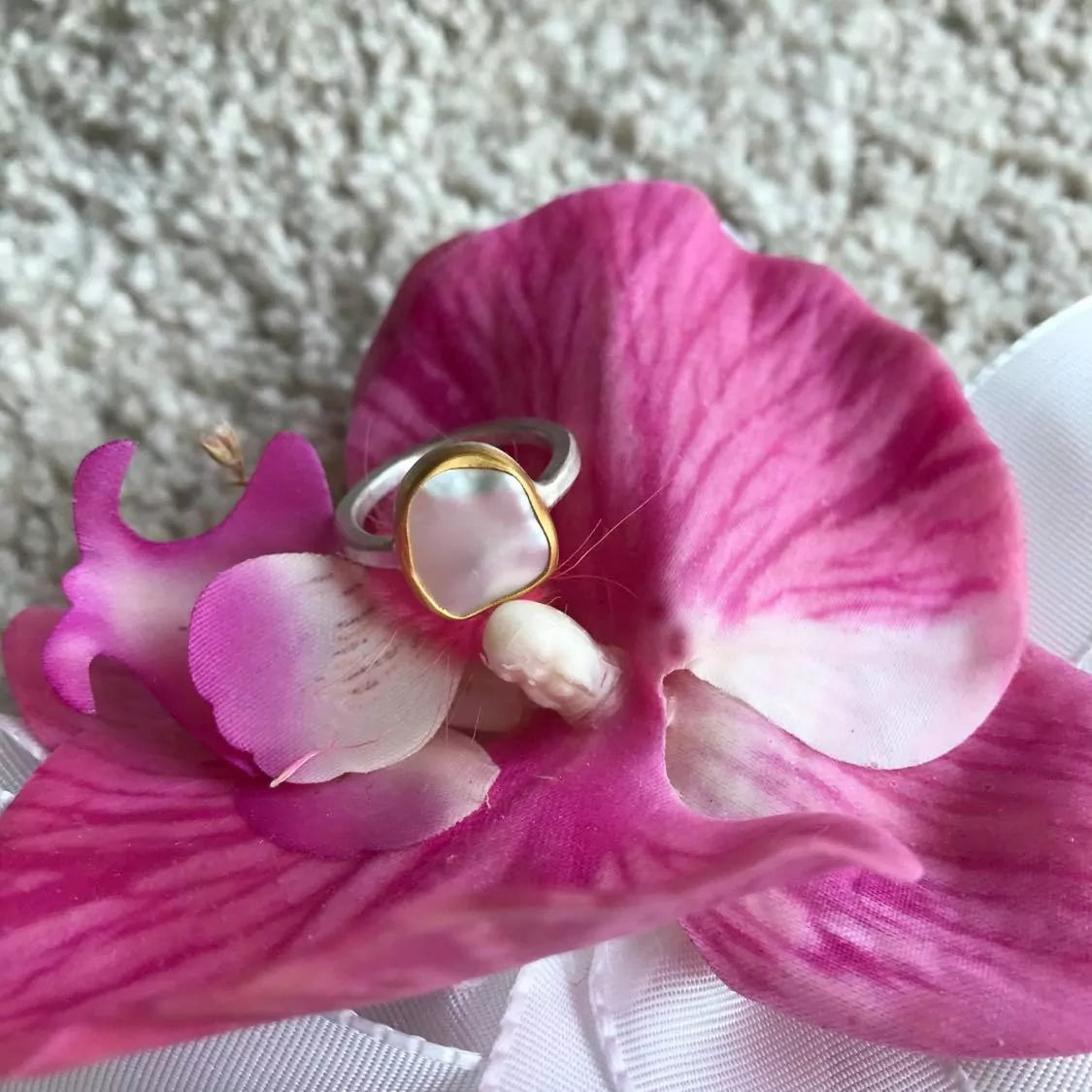 Keshi Pearl Karin Ring in Yellow Gold and Sterling Silver