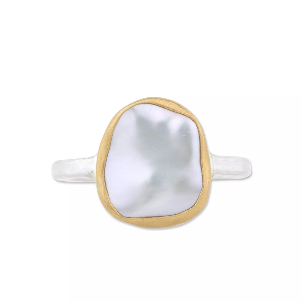Keshi Pearl Karin Ring in Yellow Gold and Sterling Silver