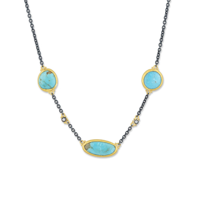 Katya Necklace with Turquoise and Diamonds in Blackened Sterling Silver