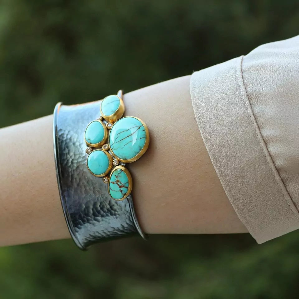 Kirsten Cuff in Oxidized Sterling Silver and Yellow Gold