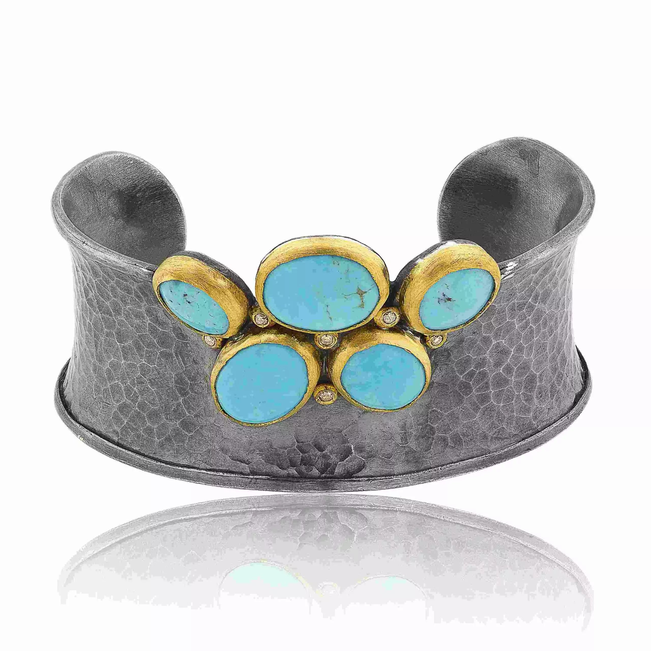 Kirsten Cuff in Oxidized Sterling Silver and Yellow Gold