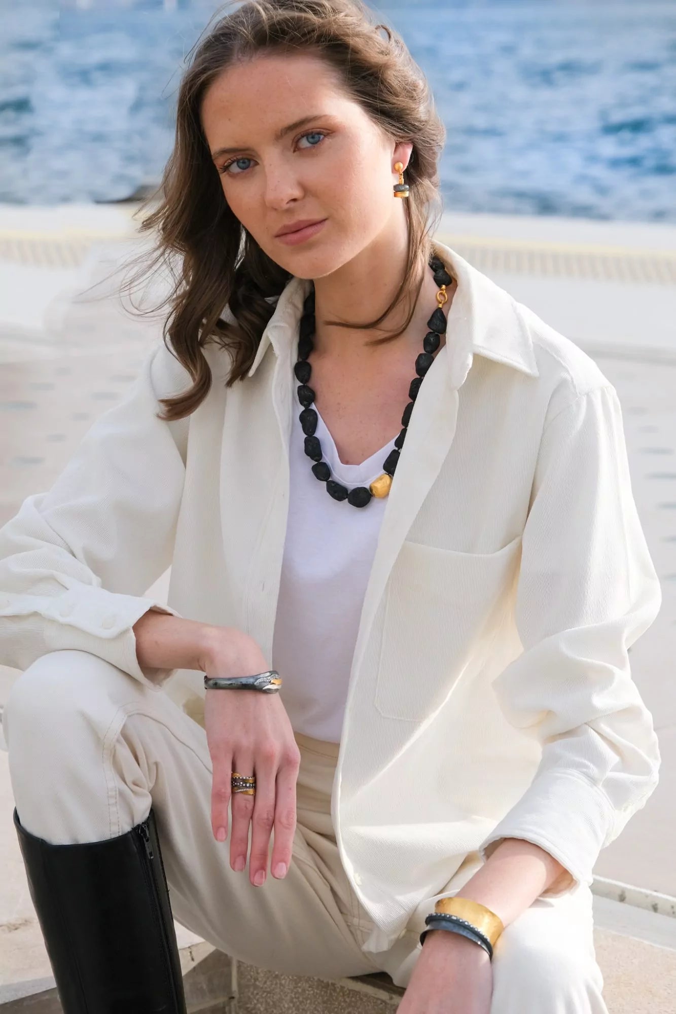 Keller Cuff in Yellow Gold and Oxidized Sterling Silver