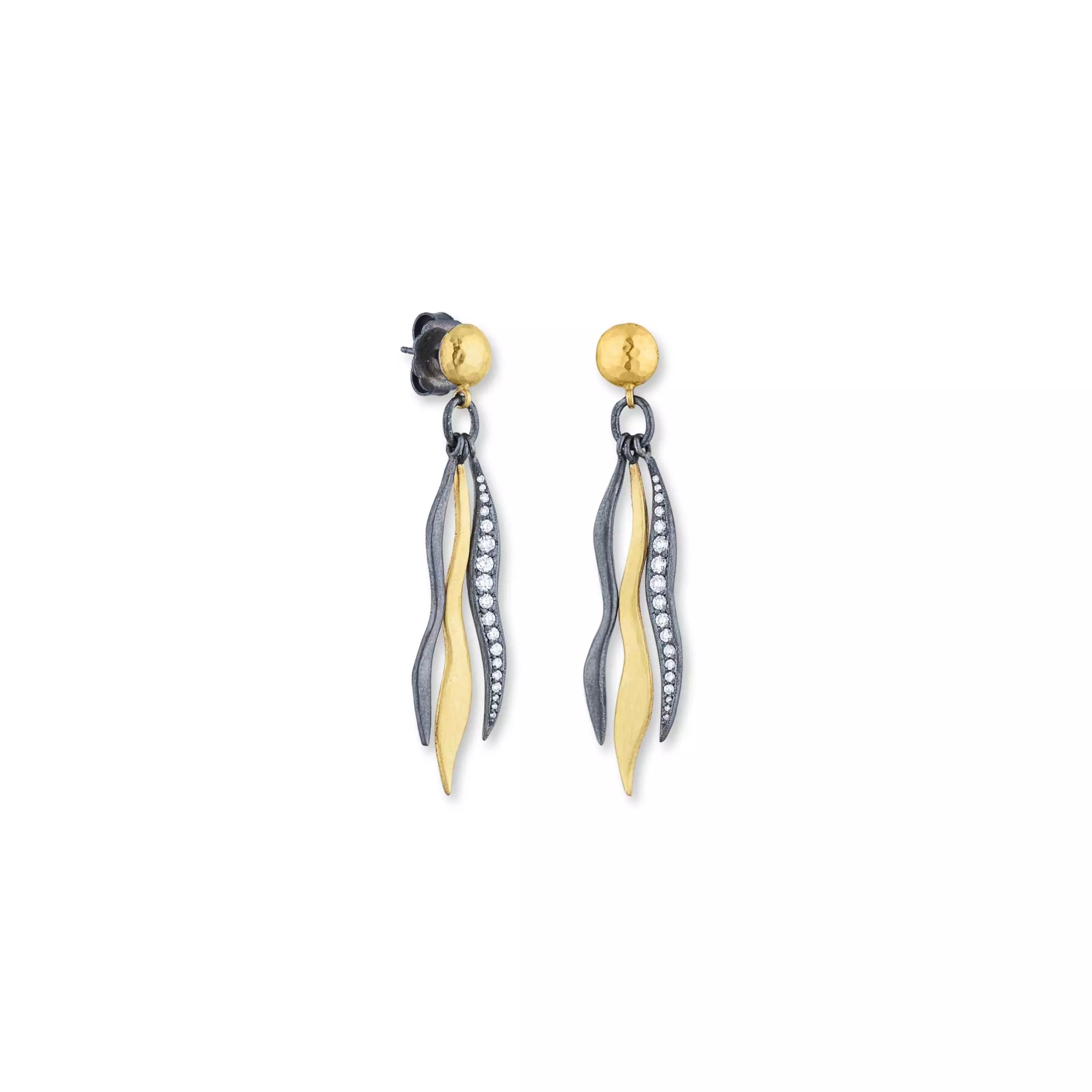 Keller Earrings in Yellow Gold and Oxidized Sterling Silver