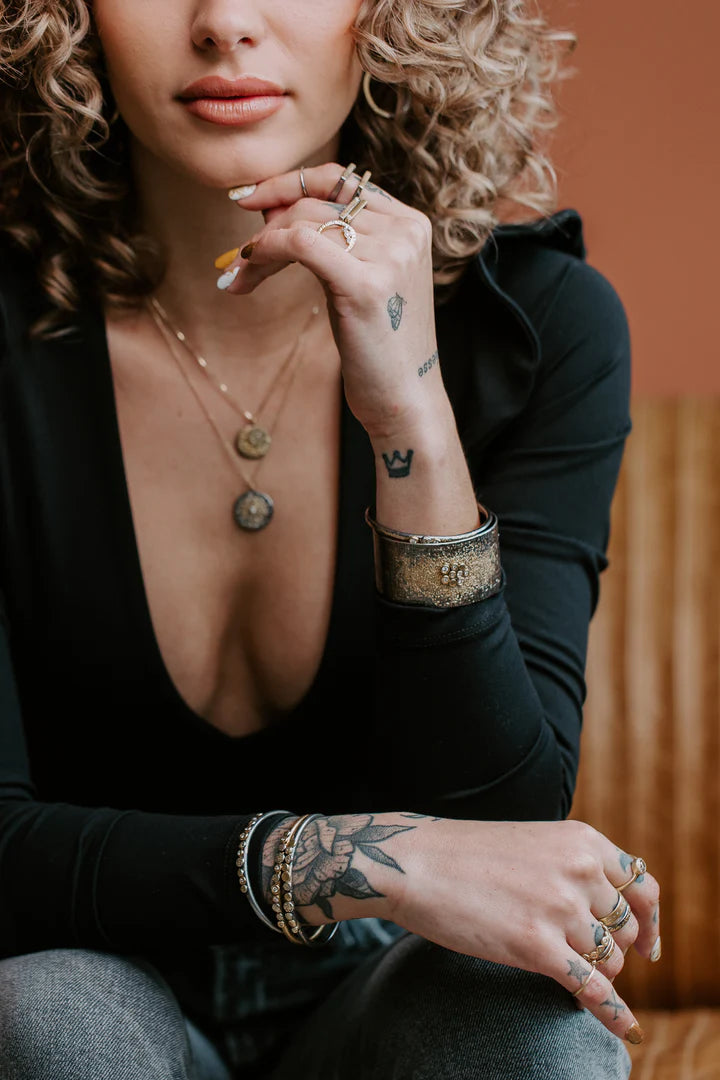 Dusted Bauble Cuff in Yellow Gold and Oxidized Argentium Silver