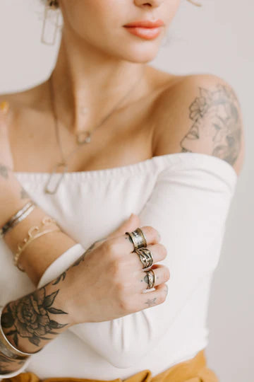 Diamond + Dust Orbit Ring in Yellow Gold and Oxidized Argentium Silver