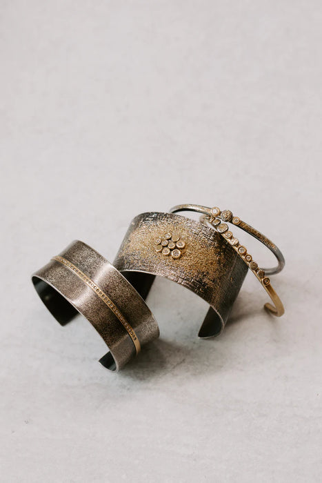 Dusted Bauble Cuff in Yellow Gold and Oxidized Argentium Silver
