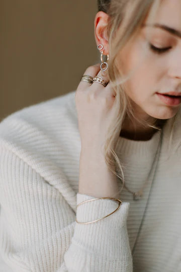 In Bloom Stacking Ring in Oxidized Argentium Silver and Yellow Gold