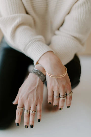 In Bloom Stacking Ring in Oxidized Argentium Silver and Yellow Gold