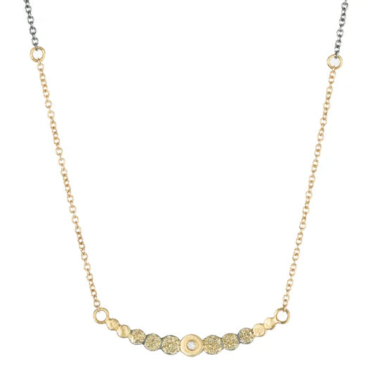Tiny Gold Dot Necklace in Yellow Gold and Oxidized Argentium Silver