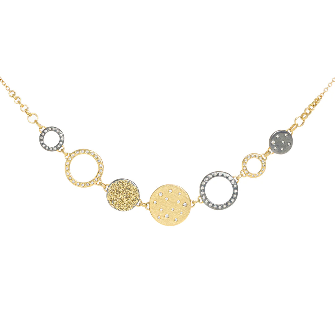 Scattered Diamond Statement Necklace in Yellow Gold and Oxidized Argentium Silver