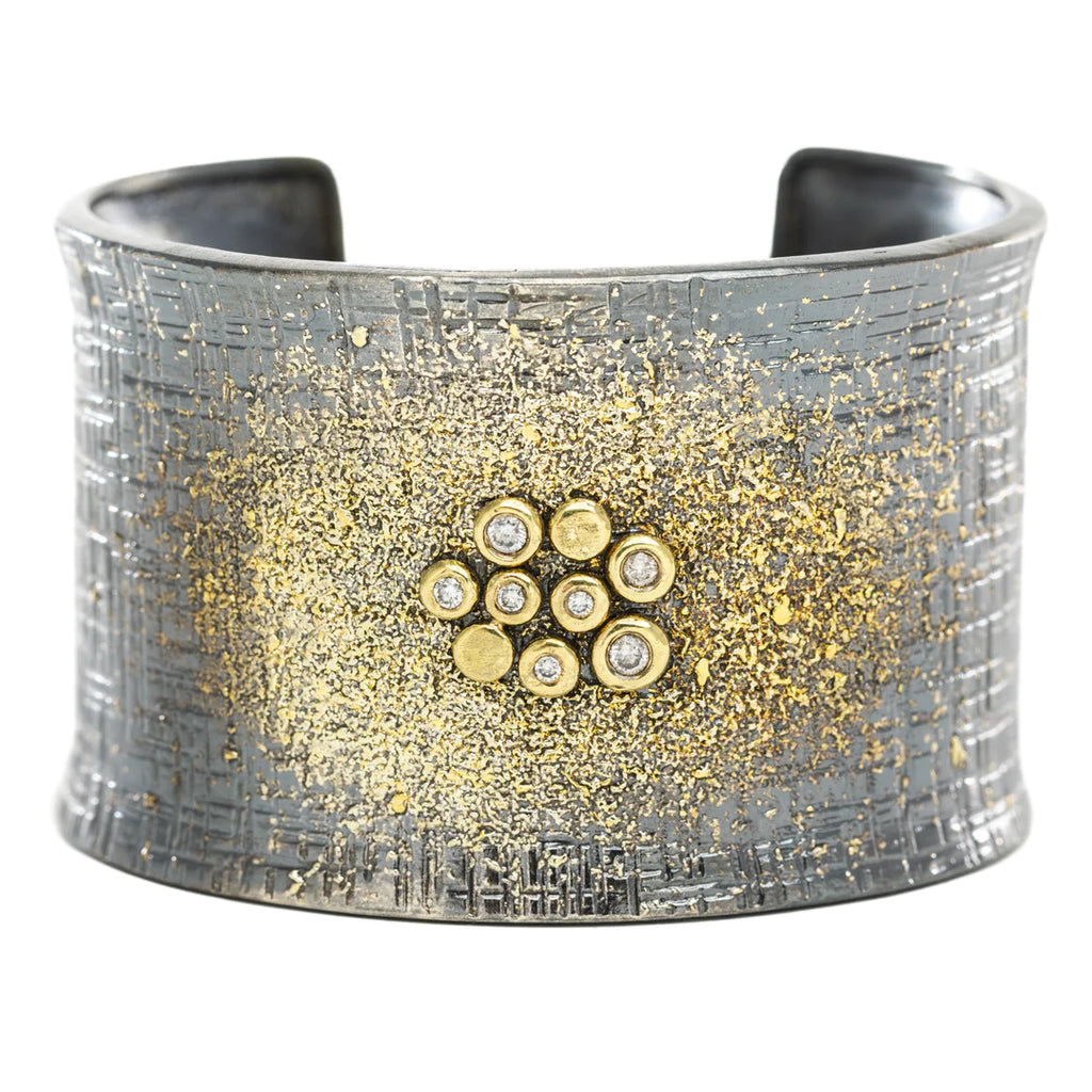 Dusted Bauble Cuff in Yellow Gold and Oxidized Argentium Silver