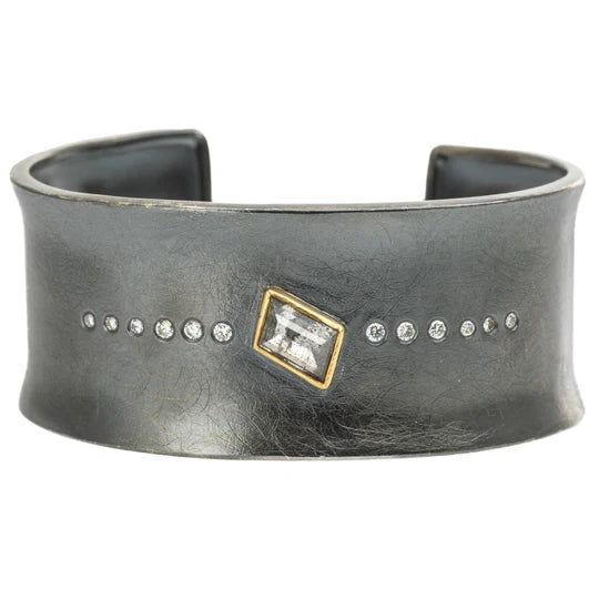 Hip to Be Square Cuff in Oxidized Argentium Silver and Yellow Gold