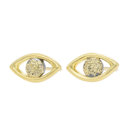 Golden Eye Studs in Yellow Gold and Oxidized Argentium Silver