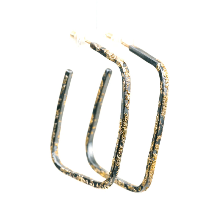 Slice Square Hoops in Yellow Gold and Oxidized Silver
