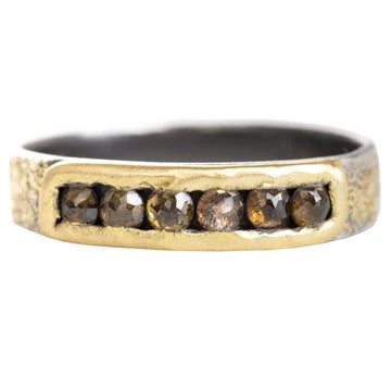 Champagne Black + Gold Channel Ring in Oxidized Argentium Silver and Yellow Gold