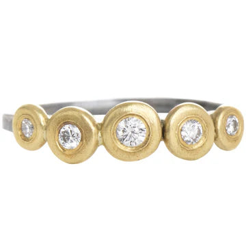 In Bloom Stacking Ring in Oxidized Argentium Silver and Yellow Gold