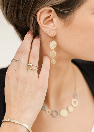 Triple Drop Scattered Diamond Earrings in Yellow Gold