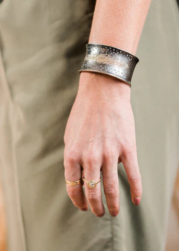 Breezy Bop Cuff in Oxidized Argentium Silver and Yellow Gold