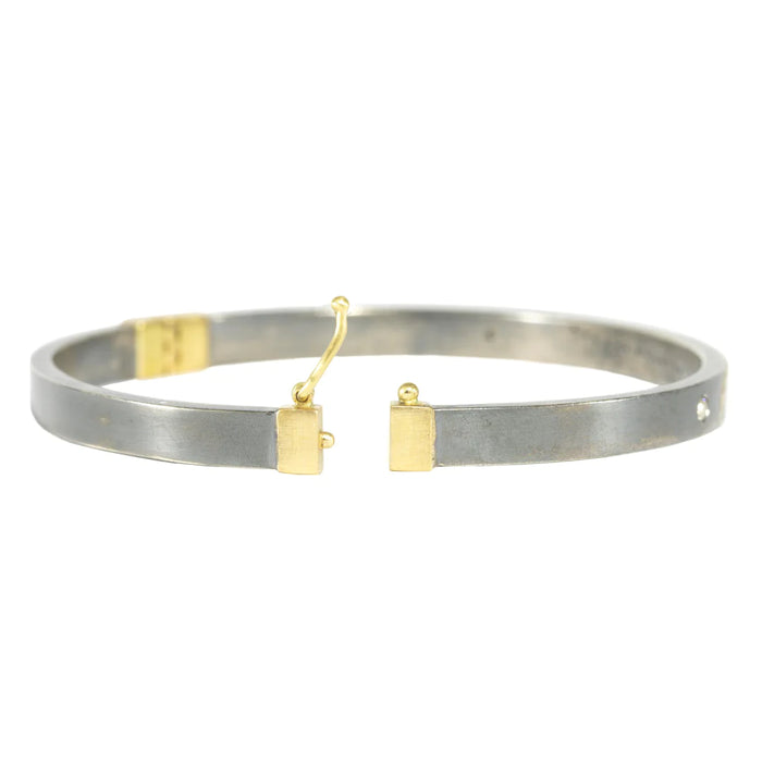 Diamond Essential Hinged Bangle in Yellow Gold and Oxidized Argentium Silver