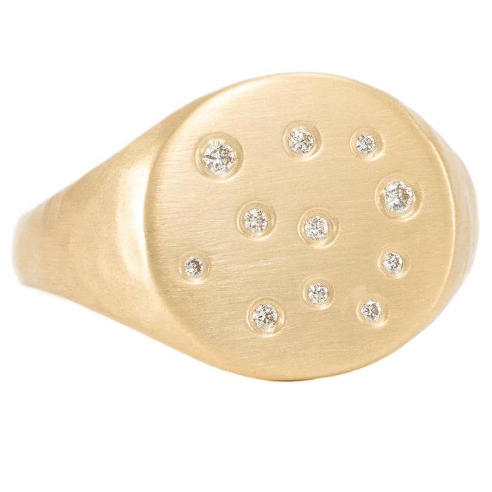 Scattered Diamond Signet Signet Ring in Yellow Gold